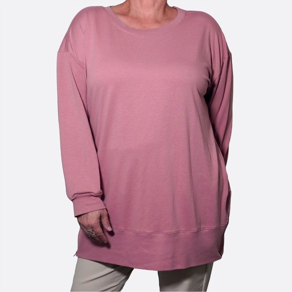 The Sweatshirt Project Tops - Dusty Rose Oversized‎ Tunic Sweatshirt Dress Side Slit Zip French Terry Plus 1X